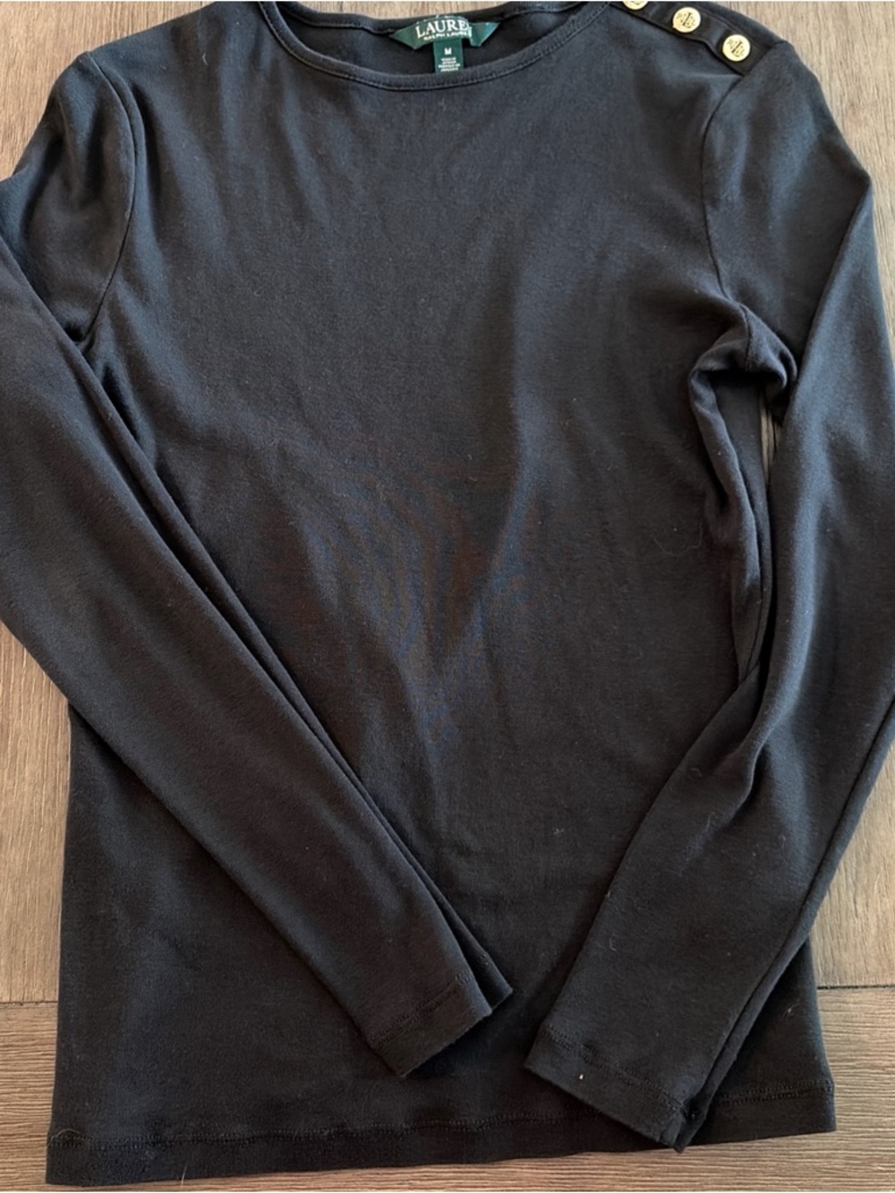 Ralph Lauren Black Long Sleeve Button Shoulder Top